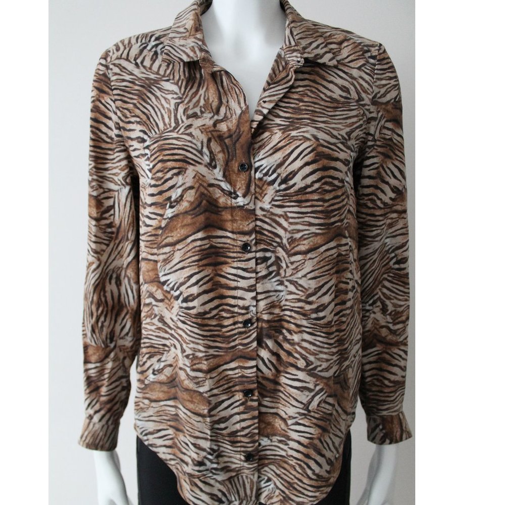 The Kooples Silk Lion Print Button Down Blouse XS